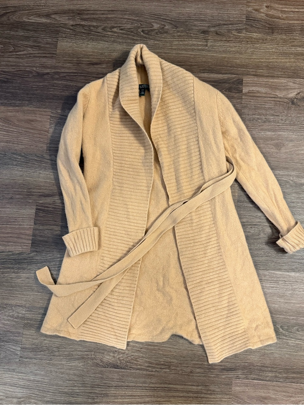 Ralph Lauren Belted Open-Front Cardigan Sweater - Camel colored